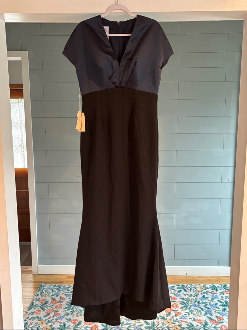 NWT LT Lan Ting Navy Top Black Floor-Length Evening Dress